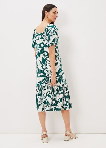 Phase Eight Aayra Palm Print Midaxi Dress Peacock Australia | FQ9107368